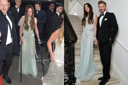 Victoria Beckham diện váy xuyên thấu, chống nạng ở sinh nhật 50 tuổi