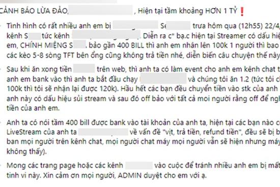 Nam streamer S tiếp tục bị tố lừa đảo và phản ứng 'ngược chiều' khó hiểu của cộng đồng mạng