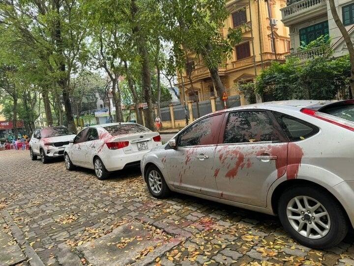 Xác minh vụ hàng loạt ô tô bị tạt sơn đỏ ở Hà Nội-1