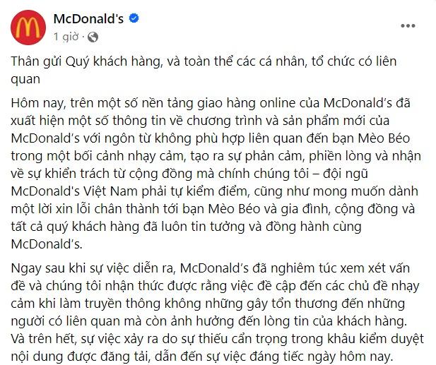 McDonalds Việt Nam xin lỗi vì quảng cáo kém duyên-1