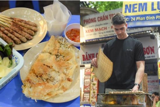 Chàng Tây thoăn thoắt nướng nem lụi, rao bán bánh xèo ở vỉa hè Hà Nội