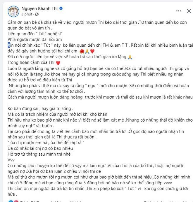 Khánh Thi xóa status xin lỗi Thủy Tiên, có động thái lạ sau khi hứng gạch đá vì drama đòi nợ-2