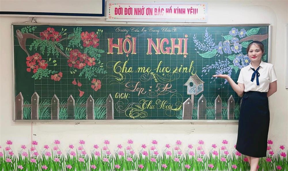 Giáo viên khoe tài trang trí bảng đẹp như tranh vẽ gây bão mạng-1