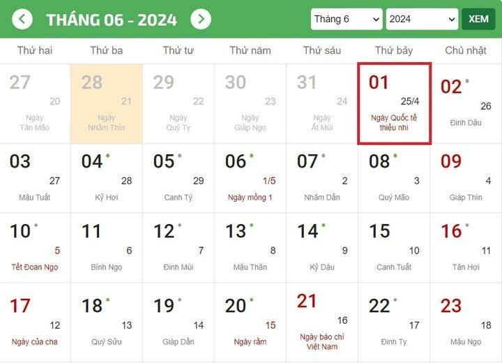 Ngày Quốc tế Thiếu nhi 2024 là thứ mấy?-1