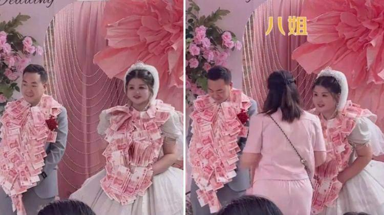 Em trai kết hôn được 8 chị gái tặng vòng hoa tiền mặt gây sốc-1