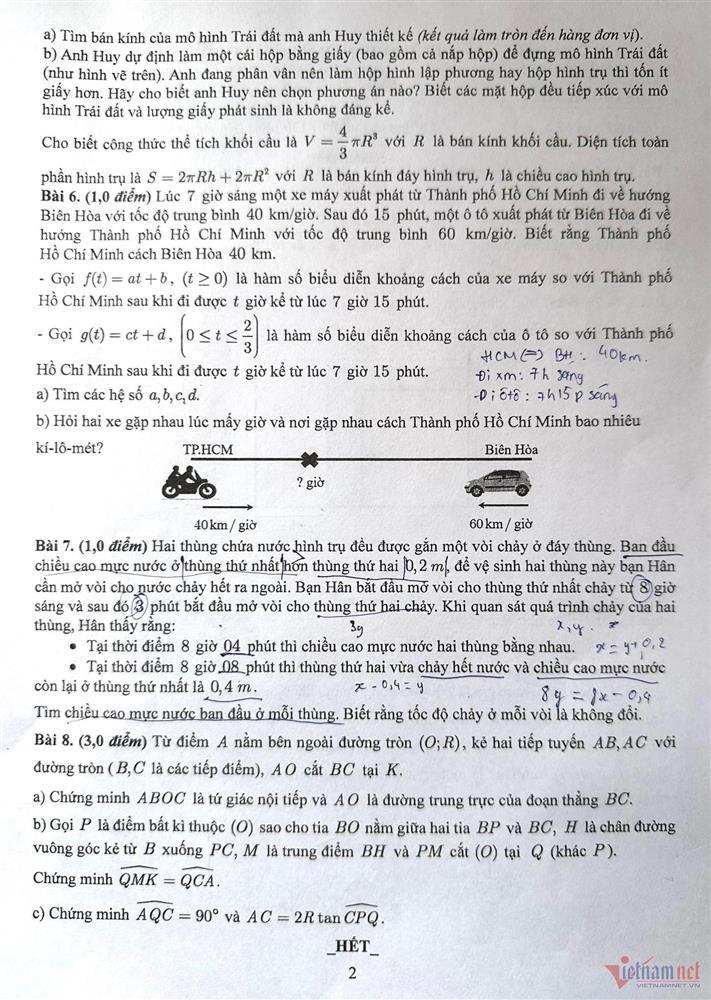 Đề thi lớp 10 môn Toán tại TPHCM năm 2024-2