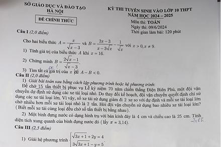 Đề thi lớp 10 môn Toán tại Hà Nội năm 2024