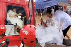 Cô dâu 'cưỡi' xe cứu hỏa, ngồi thuyền tự chế trong ngày cưới