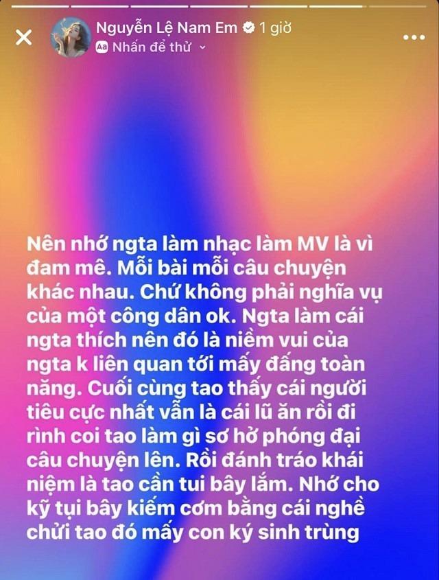 Nam Em yếu ớt cứu vãn sự nghiệp, tuyên bố làm MV vì đam mê, mắng ai đó ký sinh trùng mình-4