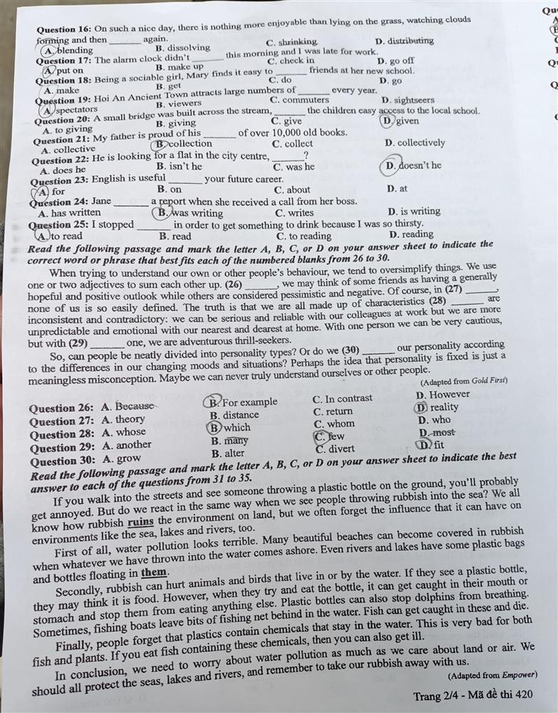 Đề thi môn tiếng Anh tốt nghiệp THPT năm 2024-2