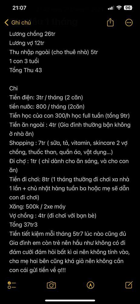 Gia đình trẻ khiến dân tình đứng hình: Thu nhập 43 triệu, muốn tiết kiệm 1 tỷ nhưng mỗi tháng đi chơi hết 12 triệu-2