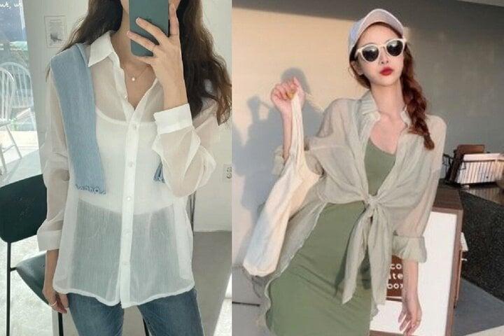 Mách nàng cách diện áo sơ mi voan mỏng vừa đẹp vừa kín đáo-1