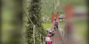 Cầu treo bất ngờ nghiêng vẹo, du khách hồn xiêu phách lạc-1