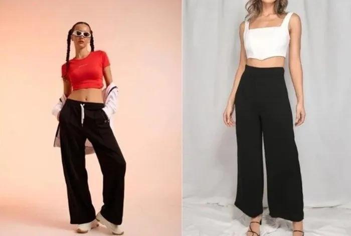 Phối đồ đẹp với quần ống rộng màu đen-2