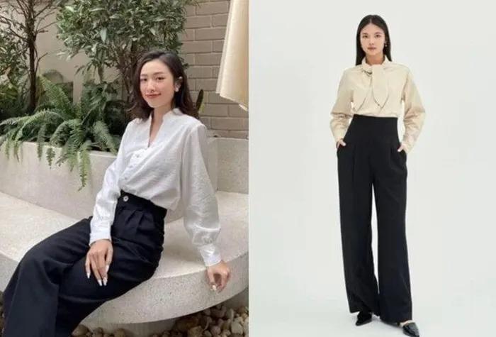 Phối đồ đẹp với quần ống rộng màu đen-4