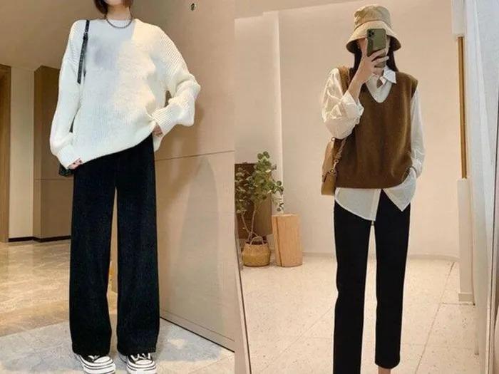 Phối đồ đẹp với quần ống rộng màu đen-5