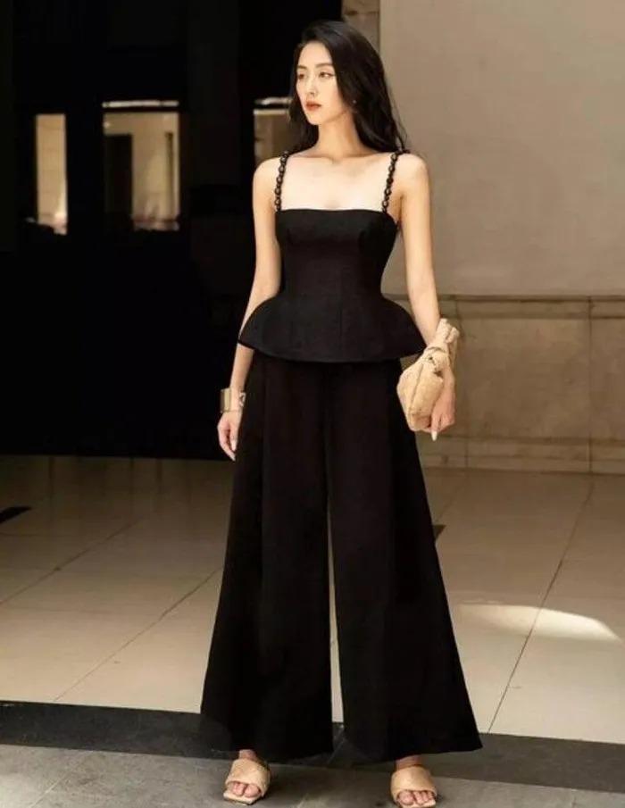 Phối đồ đẹp với quần ống rộng màu đen-8