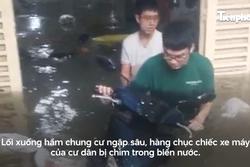 Hầm chung cư mini ở Hà Nội ngập sâu cả mét, người dân bơi lên đường thoát thân