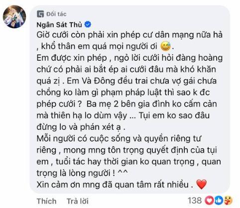 Ngân Sát Thủ đăng trạng thái phản ứng với CĐM trước lễ cưới-3