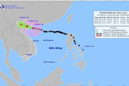 Bão số 3 Yagi vẫn giữ cường độ rất mạnh, áp sát bờ biển Quảng Ninh - Hải Phòng