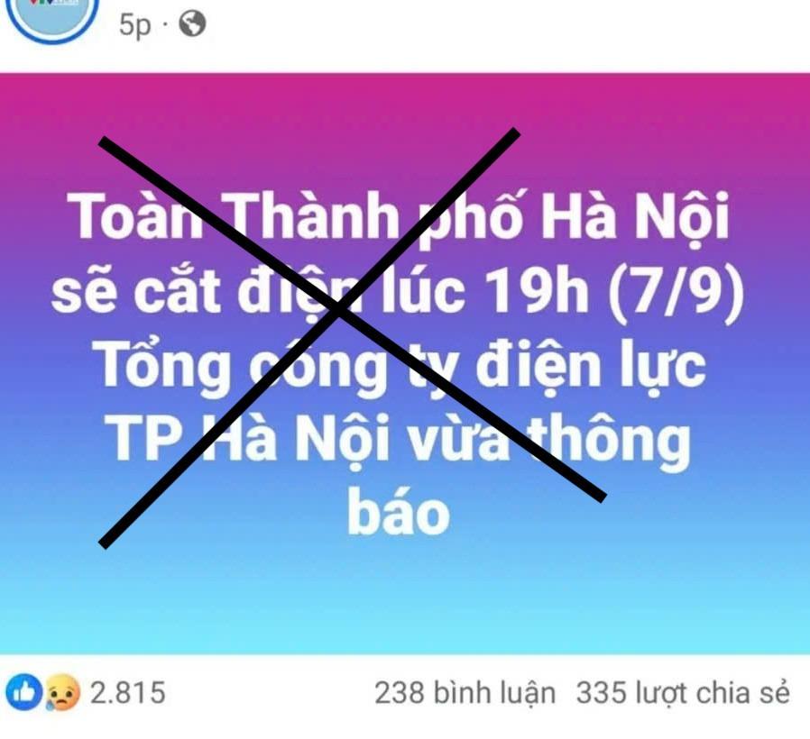 Thông tin cắt điện toàn Hà Nội vào tối nay vì bão Yagi là tin giả-1