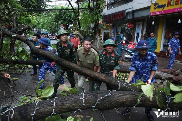 Nhiều tuyến phố ở Hà Nội còn cây xanh chắn ngang, đường ùn tắc-13