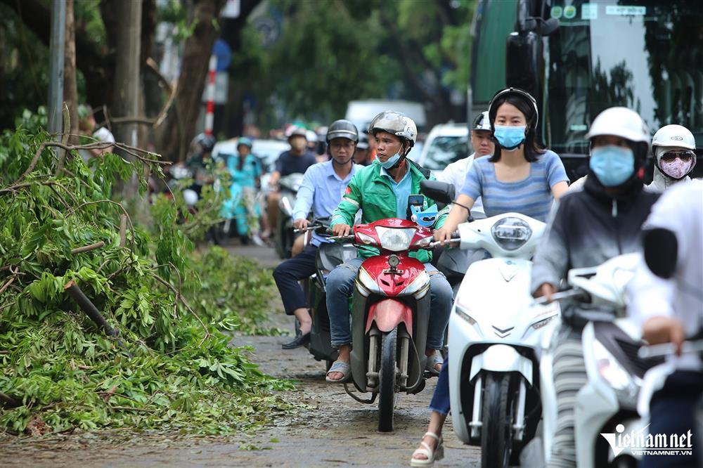 Nhiều tuyến phố ở Hà Nội còn cây xanh chắn ngang, đường ùn tắc