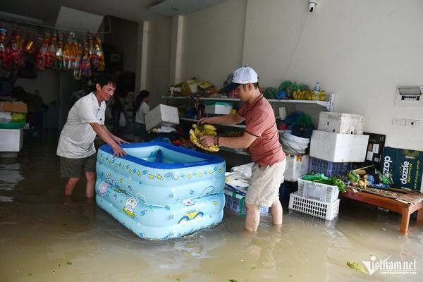 Cố thủ trong nhà ven sông Hồng dù nước ngập sâu dần