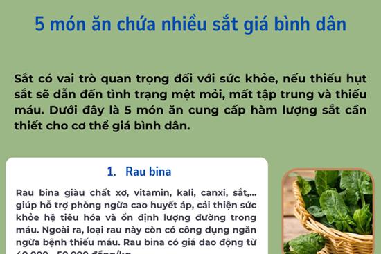 5 món ăn chứa nhiều sắt giá bình dân