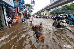 Nhiều tuyến phố Hà Nội ngập sâu sau trận mưa lớn sáng nay