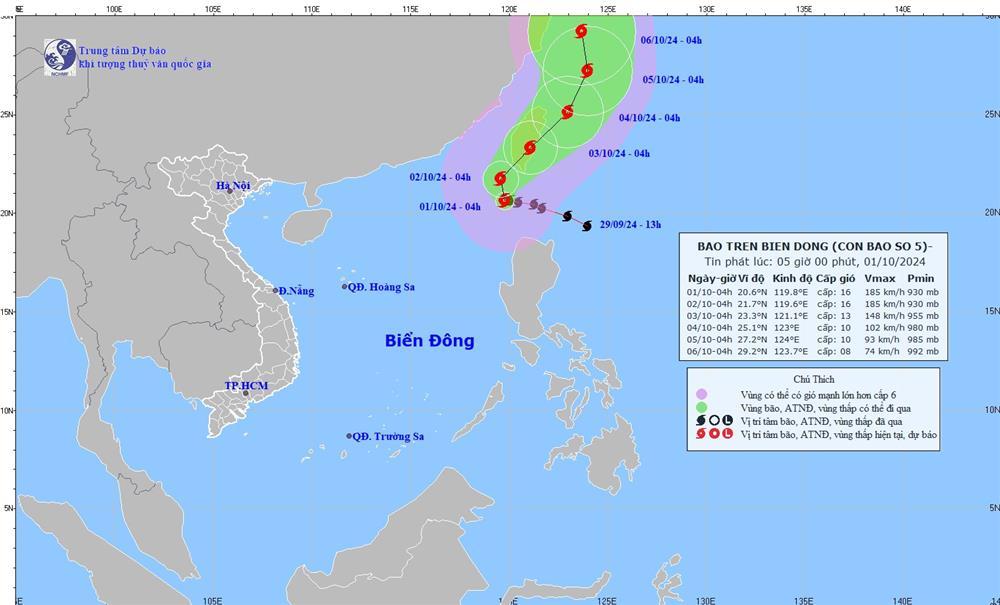 Bão Krathon vào Biển Đông thành bão số 5, giật trên cấp 17-1