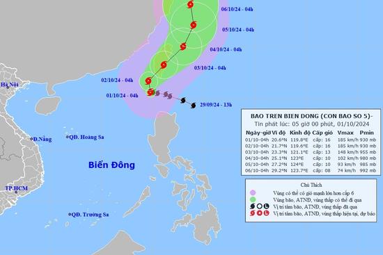 Bão Krathon vào Biển Đông thành bão số 5, giật trên cấp 17