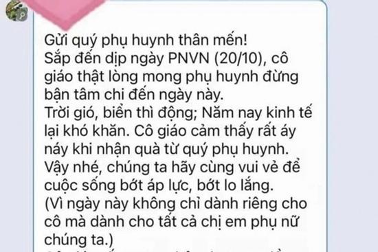 Xôn xao tin nhắn cô giáo 'mong phụ huynh đừng bận tâm' chuyện quà ngày 20/10