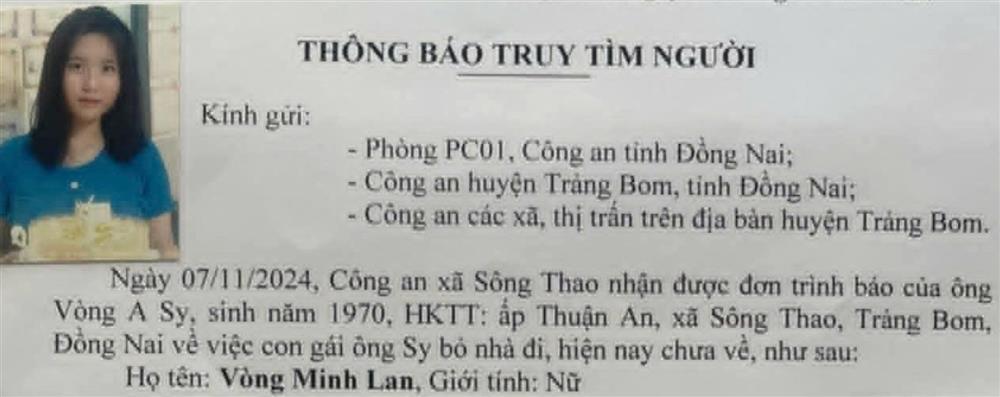 Nữ sinh 15 tuổi ở Đồng Nai mất liên lạc với gia đình đã nửa tháng-1