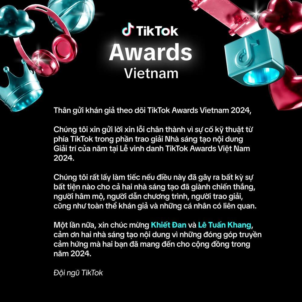 Đơn vị tổ chức TikTok Awards 2024 xin lỗi công khai, động thái của MC Hoàng Oanh gây chú ý-2