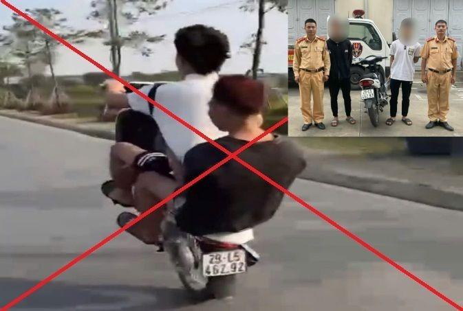 2 thiếu niên bốc đầu xe máy trên đường, phạt cả phụ huynh-1
