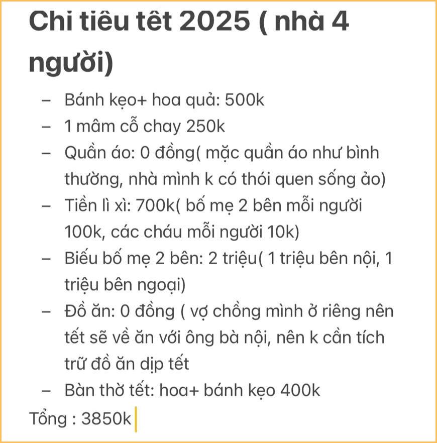 Choáng bức ảnh chụp màn hình số tiền nhà 4 người tiêu Tết, có 2 khoản chi nhiều người sợ hãi-1