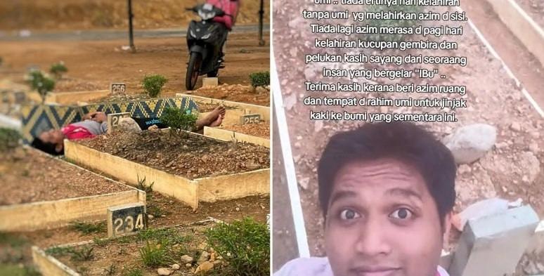 Hình ảnh chàng trai nằm bên cạnh mộ mẹ chạm đến trái tim nhiều người-1