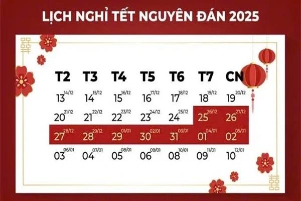 Lịch nghỉ Tết Nguyên đán Ất Tỵ và nghỉ lễ năm 2025-1